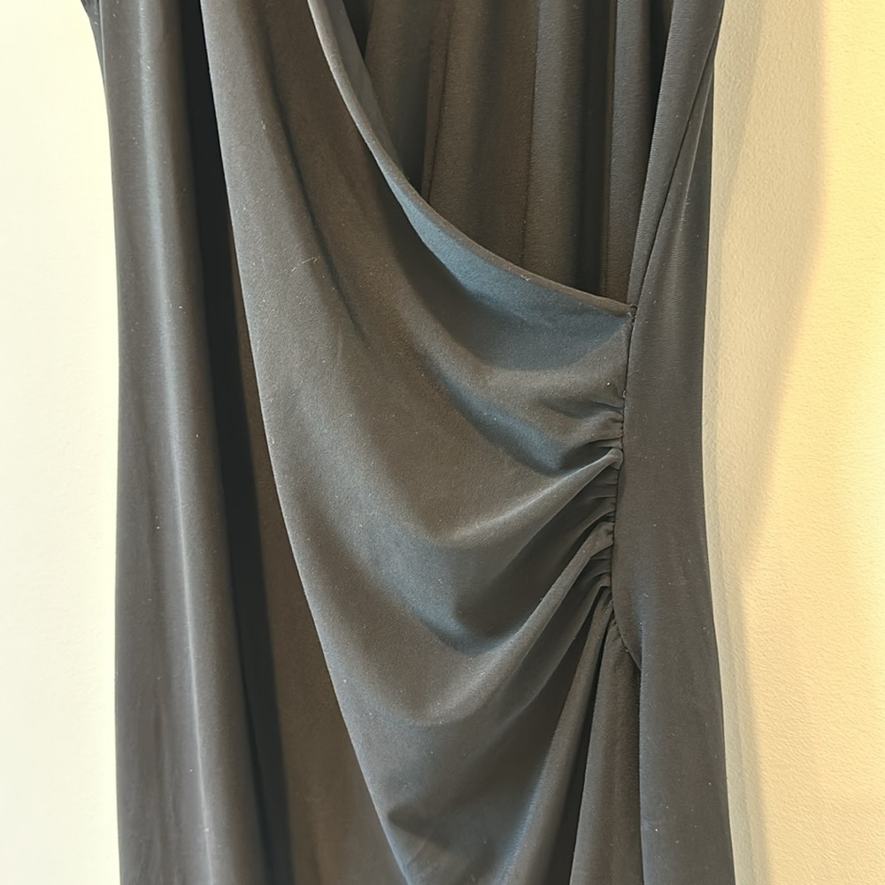 Norma Kamali Black Midi Dress Stretch Jersey Knit Funeral Mature Wedding Guest - Picture 6 of 15